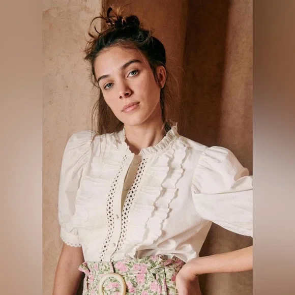 Sézane Waves Shirt Cotton in Ecru FR 36 / US 4 - Picture 2 of 9